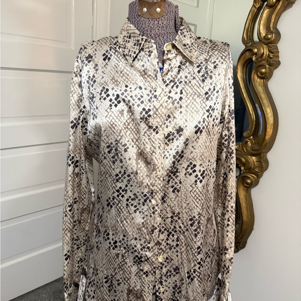 Ann Taylor Silk Patterned Button-Up Blouse Size 8